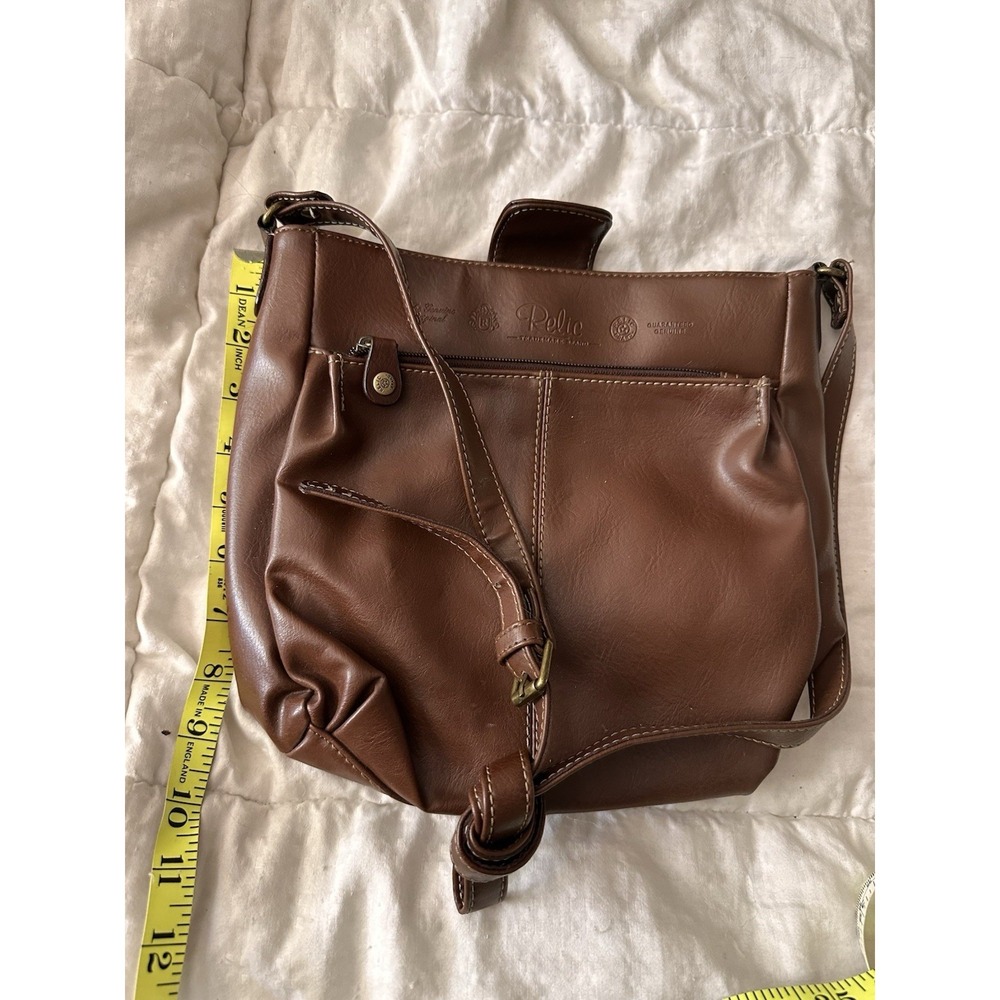 Vintage Style Relic Leather Purse Shoulder Bag Brown Crossbody Zipper Pocket